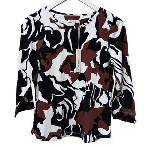 CHICO'S Womens Top Small (Chicos 0) Marrakesh Tee Black Brown 3/4 Sleeve NWT